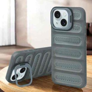 For iPhone 15 Invisible Holder Cooling Phone Case(Transparent Grey)