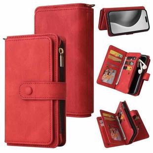 For iPhone 16 Pro Max Skin Feel Multi Card Slots Zipper Wallet Leather Phone Case(Red)