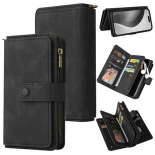 For iPhone 16 Pro Max Skin Feel Multi Card Slots Zipper Wallet Leather Phone Case(Black)