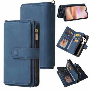 For iPhone 16 Plus Skin Feel Multi Card Slots Zipper Wallet Leather Phone Case(Blue)