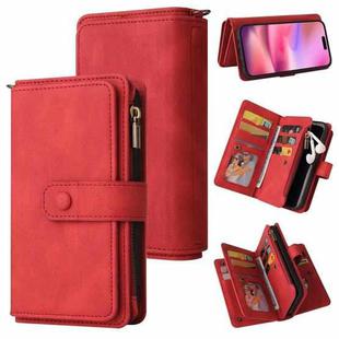 For iPhone 16 Skin Feel Multi Card Slots Zipper Wallet Leather Phone Case(Red)