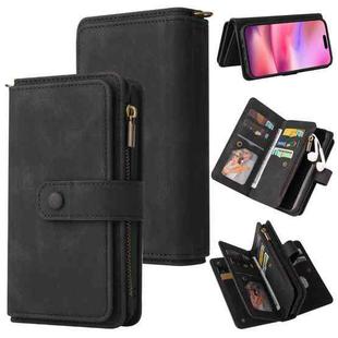 For iPhone 16 Skin Feel Multi Card Slots Zipper Wallet Leather Phone Case(Black)