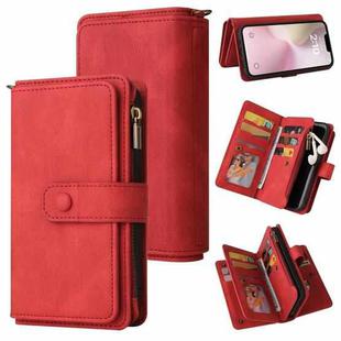 For iPhone SE 2024 Skin Feel Multi Card Slots Zipper Wallet Leather Phone Case(Red)