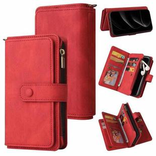 For iPhone 17 Pro Max Skin Feel Multi Card Slots Zipper Wallet Leather Phone Case(Red)