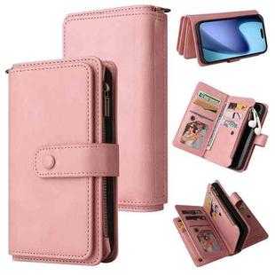 For iPhone 17 Air Skin Feel Multi Card Slots Zipper Wallet Leather Phone Case(Pink)