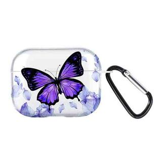 For AirPods Pro 2 Wireless Earphones TPU Painted Protective Case(Transparent Purple Butterfly)