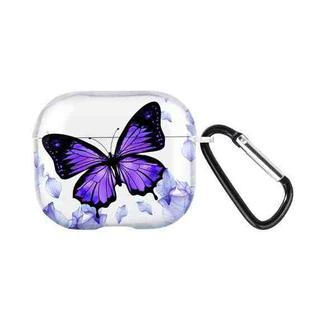 For AirPods 3 Wireless Earphones TPU Painted Protective Case(Transparent Purple Butterfly)