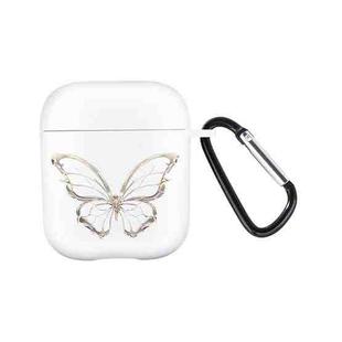 For AirPods 2 / 1 Wireless Earphones TPU Painted Protective Case(White Hollow Butterfly)