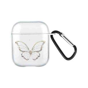 For AirPods 2 / 1 Wireless Earphones TPU Painted Protective Case(Transparent Hollow Butterfly)