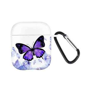 For AirPods 2 / 1 Wireless Earphones TPU Painted Protective Case(White Purple Butterfly)