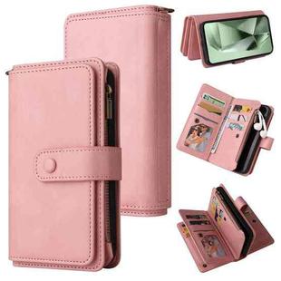 For Samsung Galaxy S24 FE 5G Skin Feel Multi Card Slots Zipper Wallet Leather Phone Case(Pink)