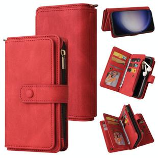 For Samsung Galaxy S25+ / S24+ 5G Skin Feel Multi Card Slots Zipper Wallet Leather Phone Case(Red)