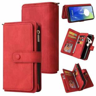 For Motorola Moto G04 / G24 Skin Feel Multi Card Slots Zipper Wallet Leather Phone Case(Red)