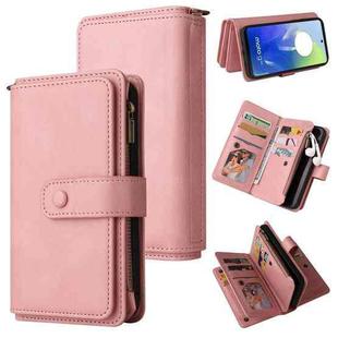 For Motorola Moto G04 / G24 Skin Feel Multi Card Slots Zipper Wallet Leather Phone Case(Pink)