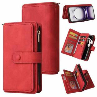 For OPPO Reno12 5G Global Skin Feel Multi Card Slots Zipper Wallet Leather Phone Case(Red)