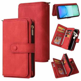 For Redmi 13 4G Global Skin Feel Multi Card Slots Zipper Wallet Leather Phone Case(Red)