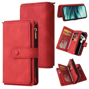 For Redmi Note 14 5G Skin Feel Multi Card Slots Zipper Wallet Leather Phone Case(Red)