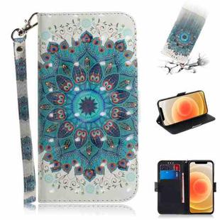 For iPhone 12 mini 3D Colored Drawing Horizontal Flip Leather Case with Holder & Card Slots & Wallet & Lanyard(Peacock Wreath)