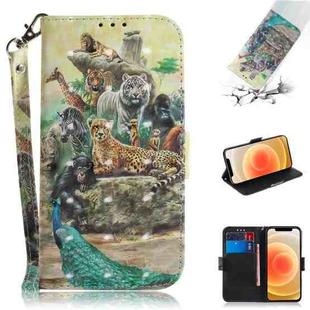 For iPhone 12 mini 3D Colored Drawing Horizontal Flip Leather Case with Holder & Card Slots & Wallet & Lanyard(Zoo)