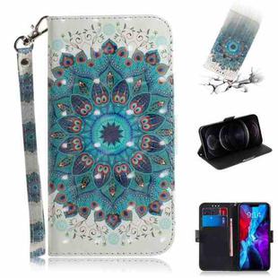 For iPhone 12 / 12 Pro 3D Colored Drawing Horizontal Flip Leather Case with Holder & Card Slots & Wallet & Lanyard(Peacock Wreath)
