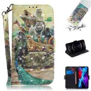 For iPhone 12 / 12 Pro 3D Colored Drawing Horizontal Flip Leather Case with Holder & Card Slots & Wallet & Lanyard(Zoo)