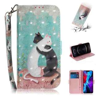 For iPhone 12 / 12 Pro 3D Colored Drawing Horizontal Flip Leather Case with Holder & Card Slots & Wallet & Lanyard(Black White Cat)