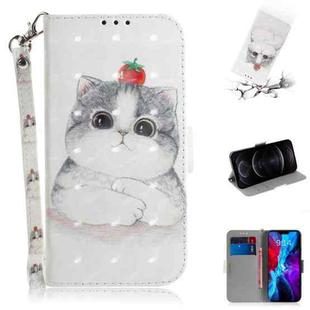 For iPhone 12 / 12 Pro 3D Colored Drawing Horizontal Flip Leather Case with Holder & Card Slots & Wallet & Lanyard(Cute Cat)