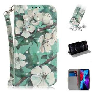 For iPhone 12 / 12 Pro 3D Colored Drawing Horizontal Flip Leather Case with Holder & Card Slots & Wallet & Lanyard(Watercolor Flower)