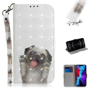 For iPhone 12 / 12 Pro 3D Colored Drawing Horizontal Flip Leather Case with Holder & Card Slots & Wallet & Lanyard(Pug)