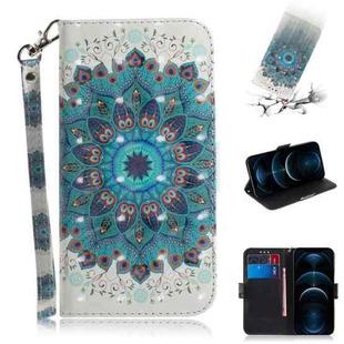 For iPhone 12 Pro Max 3D Colored Drawing Horizontal Flip Leather Case with Holder & Card Slots & Wallet & Lanyard(Peacock Wreath)