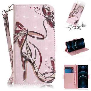 For iPhone 12 Pro Max 3D Colored Drawing Horizontal Flip Leather Case with Holder & Card Slots & Wallet & Lanyard(Butterfly High-heeled)