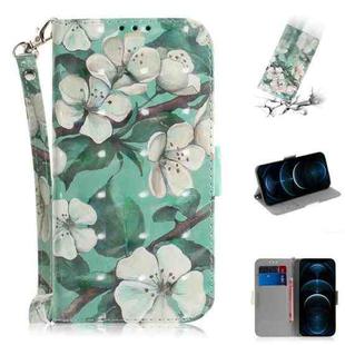 For iPhone 12 Pro Max 3D Colored Drawing Horizontal Flip Leather Case with Holder & Card Slots & Wallet & Lanyard(Watercolor Flower)