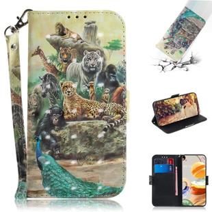 For LG K61 3D Colored Drawing Horizontal Flip Leather Case with Holder & Card Slots & Wallet & Lanyard(Zoo)