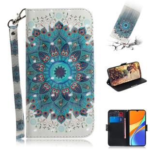 For Xiaomi Redmi 9C 3D Colored Drawing Horizontal Flip Leather Case with Holder & Card Slots & Wallet & Lanyard(Peacock Wreath)