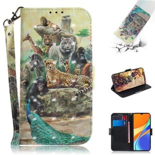 For Xiaomi Redmi 9C 3D Colored Drawing Horizontal Flip Leather Case with Holder & Card Slots & Wallet & Lanyard(Zoo)