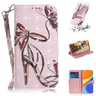 For Xiaomi Redmi 9C 3D Colored Drawing Horizontal Flip Leather Case with Holder & Card Slots & Wallet & Lanyard(Butterfly High-heeled)