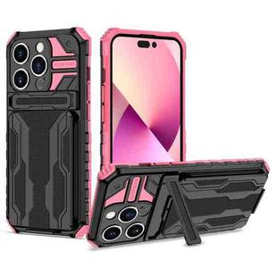 For iPhone 15 Pro Max Kickstand Armor Card Wallet Phone Case(Pink)