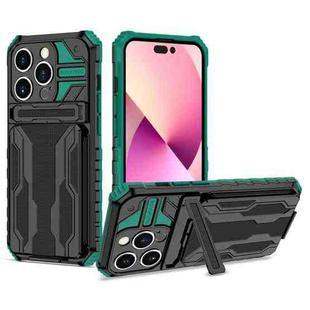 For iPhone 15 Pro Max Kickstand Armor Card Wallet Phone Case(Deep Green)