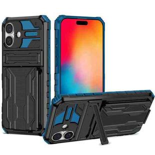 For iPhone 16 Plus Kickstand Armor Card Wallet Phone Case(Blue)