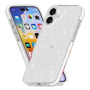 For iPhone 16 Dual Color Clear Glitter TPU + TPE Full Coverage Phone Case(Glitter White)