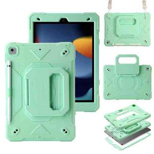 For iPad 10.2 2021 / 2020 / 2019 Legend Grip Holder Silicone Hybrid PC Tablet Case with Strap(Mint Green)