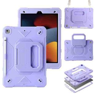 For iPad 10.2 2021 / 2020 / 2019 Legend Grip Holder Silicone Hybrid PC Tablet Case with Strap(Purple)