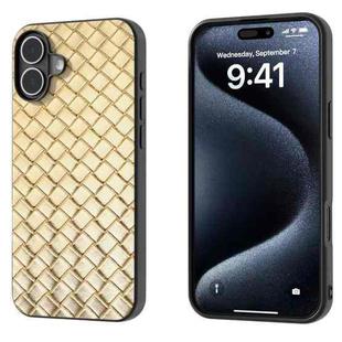 For iPhone 16 Black Frame Woven Texture PU Phone Case(Gold)
