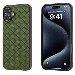 For iPhone 16 Black Frame Woven Texture PU Phone Case(Green)