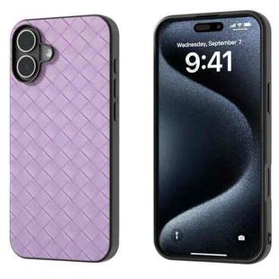 For iPhone 16 Black Frame Woven Texture PU Phone Case(Purple)