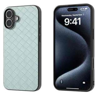 For iPhone 16 Black Frame Woven Texture PU Phone Case(Light Green)