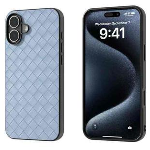 For iPhone 16 Black Frame Woven Texture PU Phone Case(Light Blue)