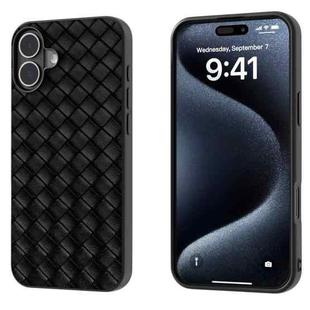 For iPhone 16 Plus Black Frame Woven Texture PU Phone Case(Black)