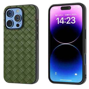 For iPhone 16 Pro Black Frame Woven Texture PU Phone Case(Green)