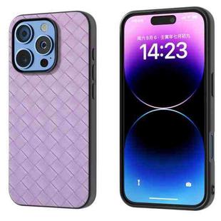 For iPhone 16 Pro Black Frame Woven Texture PU Phone Case(Purple)